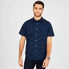 Big & Tall Shark Motif Classic Fit Short Sleeve Shirt,Peacoat,large