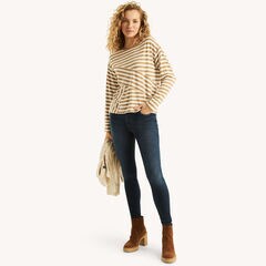 Pieced Striped Top,Coastal Tan,large