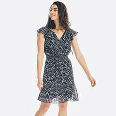 FLORAL PRINT CHIFFON DRESS,Stellar Blue Heather,large