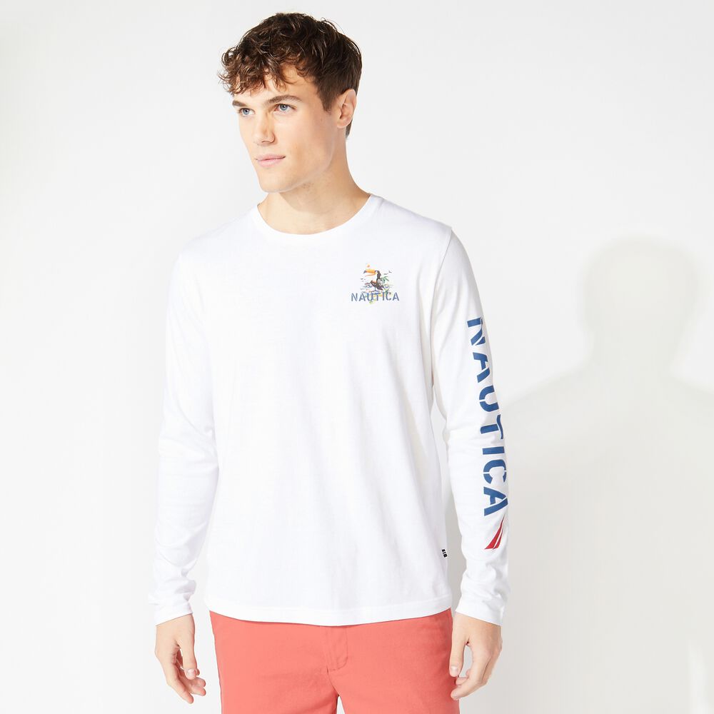 LONG SLEEE KIAWAH ISLAND PRINT T-SHIRT,Bright White,large