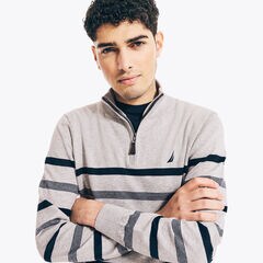 NAVTECH STRIPED QUARTER-ZIP SWEATER,Grey Heather,large