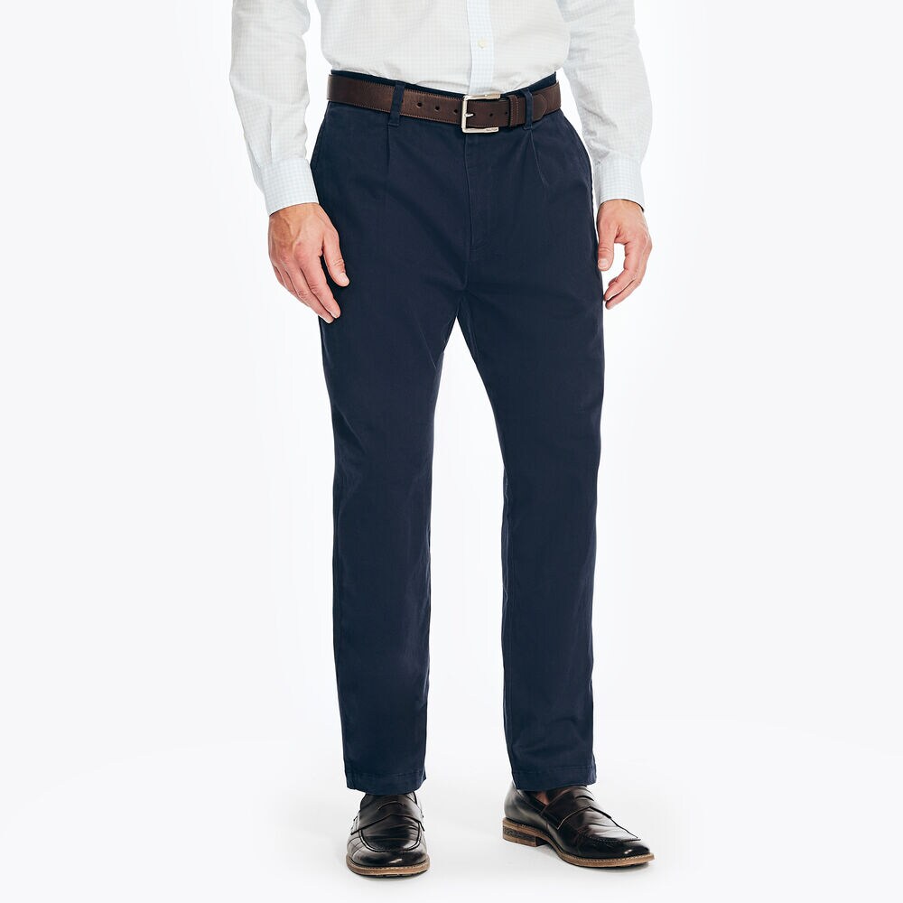 CLASSIC FIT PLEATED PANT,Navy,large