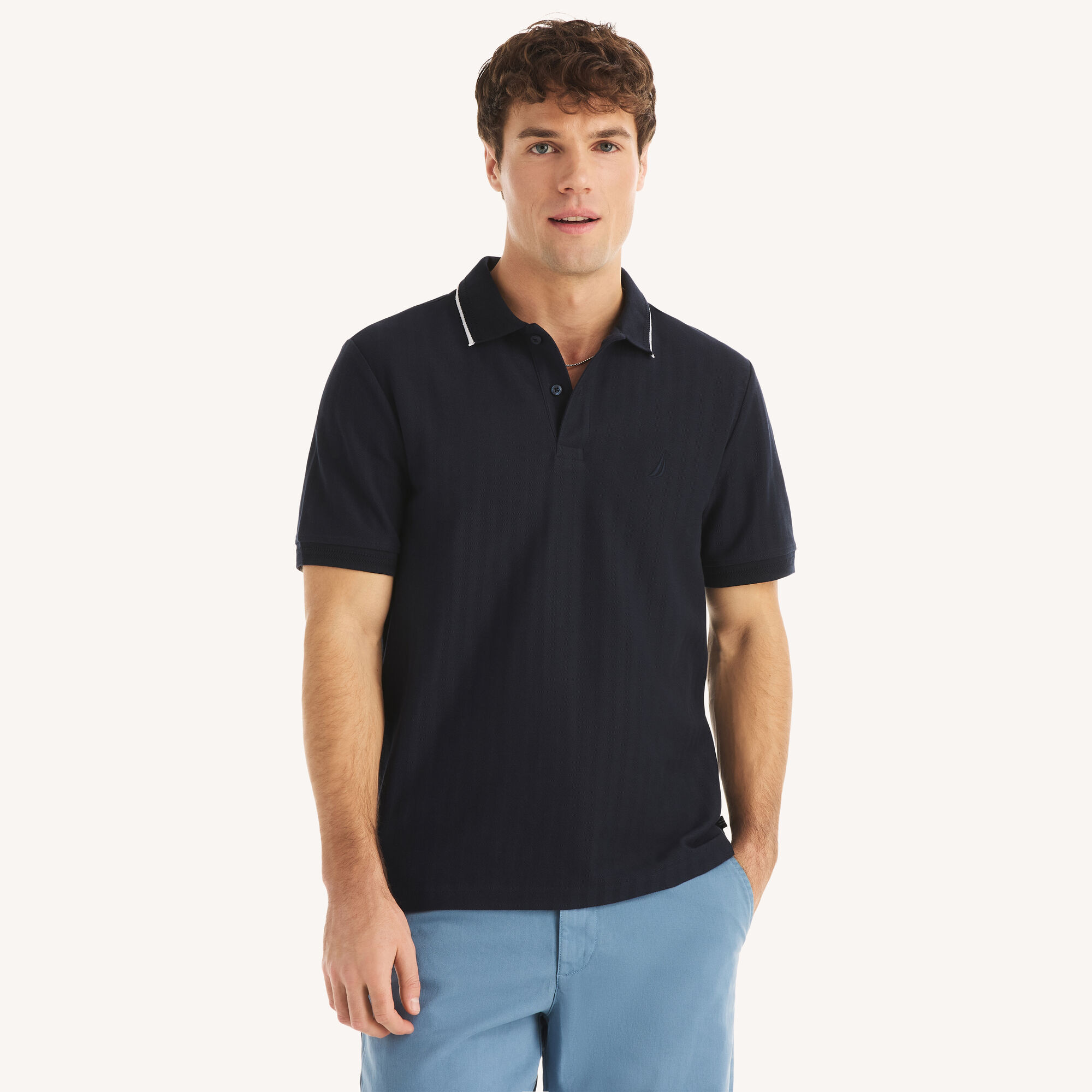 Classic Fit Herringbone Polo,Stellar Blue Heather,large