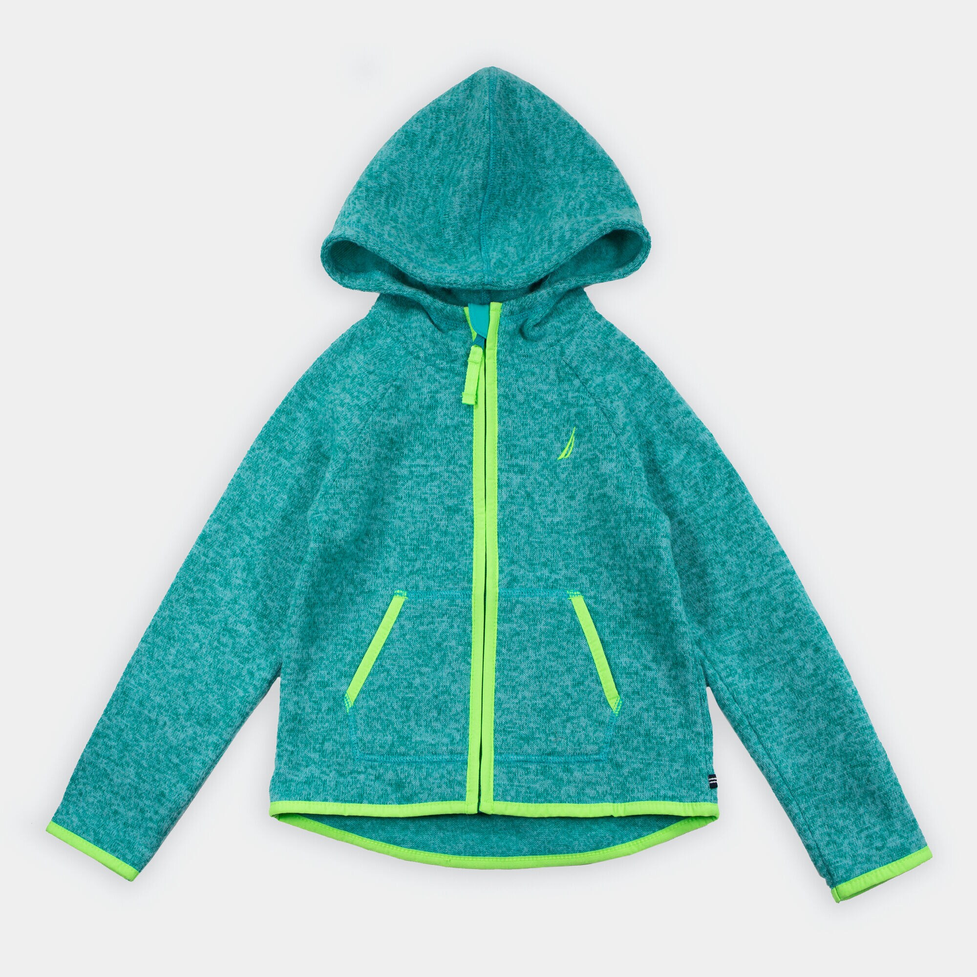 GIRLS' LOGO HOODED NAUTEX FLEECE (8-20),Teal Heather,large