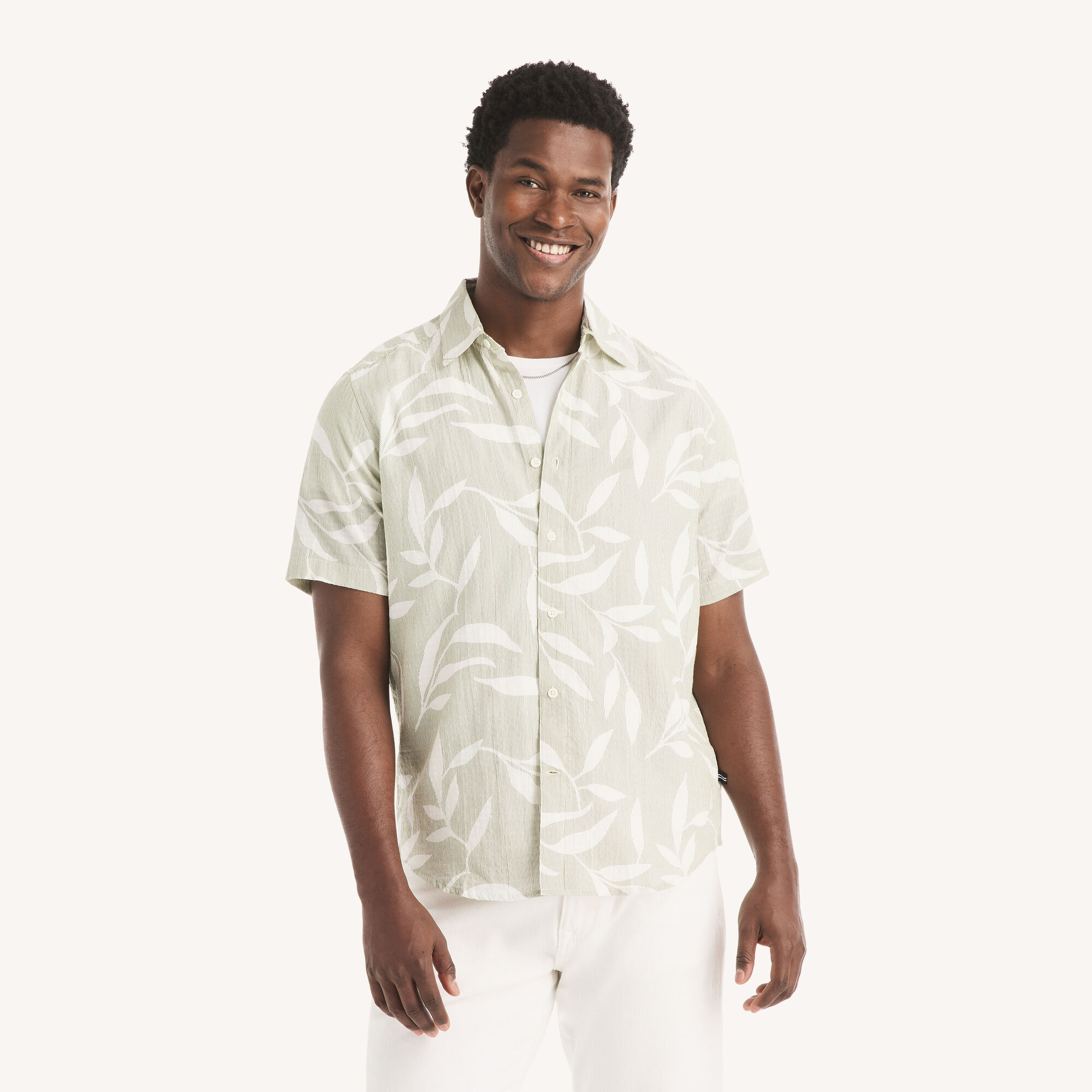 Printed Dobby Short-Sleeve Shirt,Sail White,large