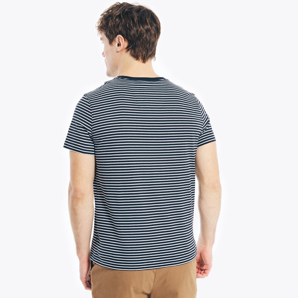 STRIPED COTTON TEE,Navy,large