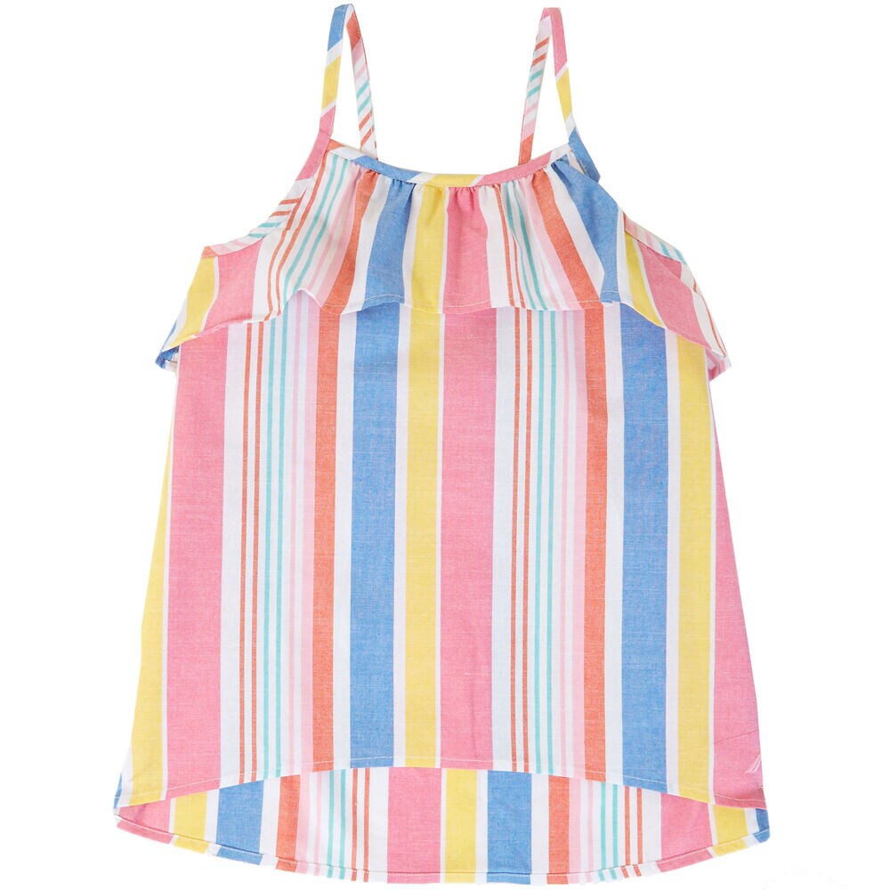 Little Girls' Striped Ruffle Tank (2T-7),Petal,large