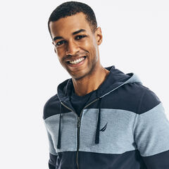 COLORBLOCK FRENCH TERRY ZIP HOODIE,Navy,large