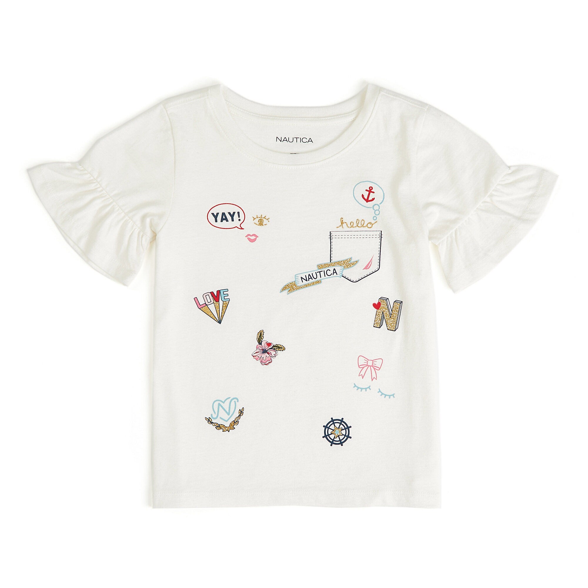 Girls' Emoji Patchwork T-Shirt (7-16),Bright White,large