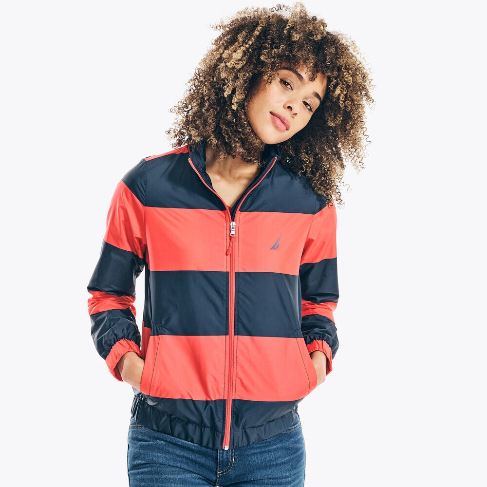 Striped Windbreaker Jacket ,Stellar Blue Heather,large