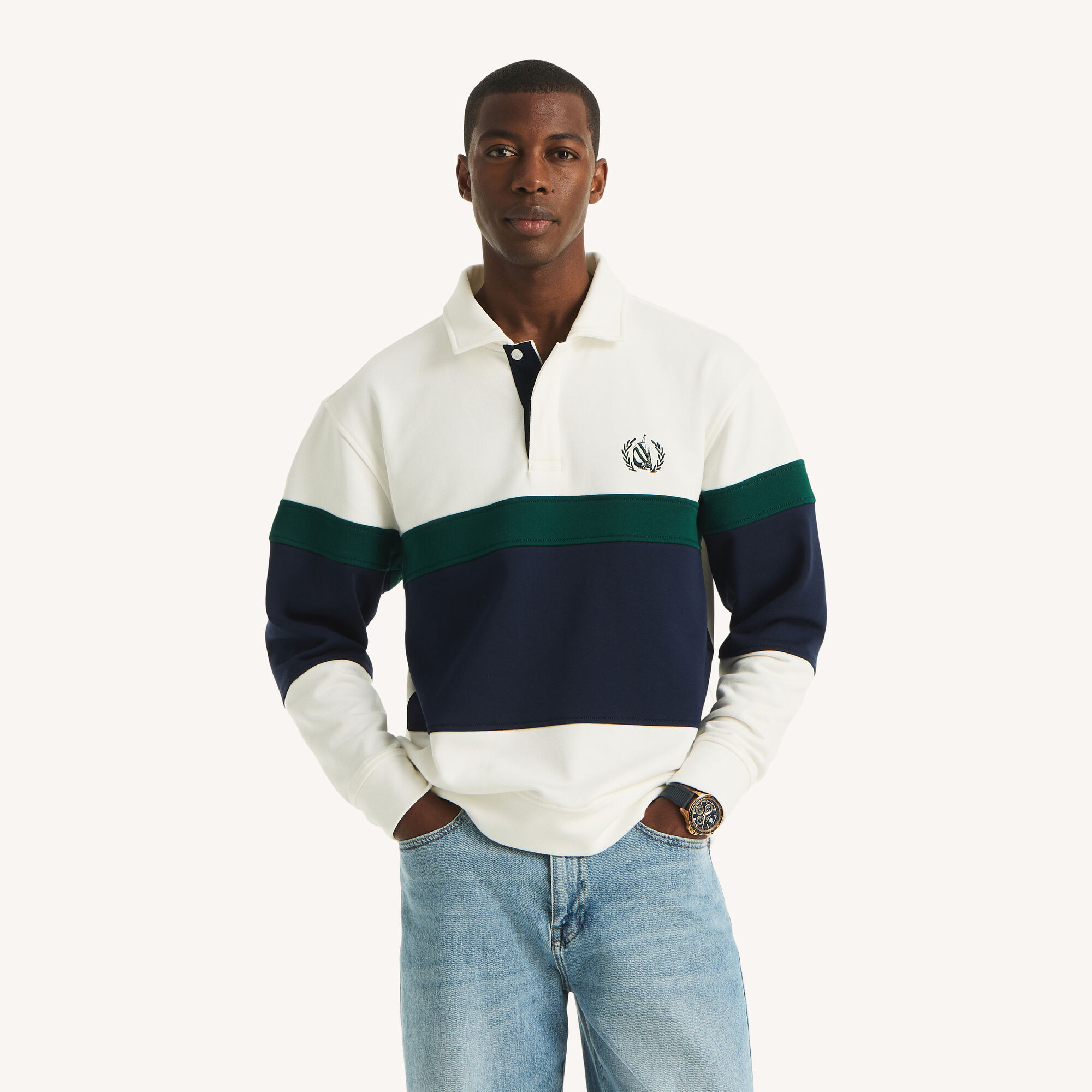 Colorblock Pullover Sweatshirt,Sail White,large