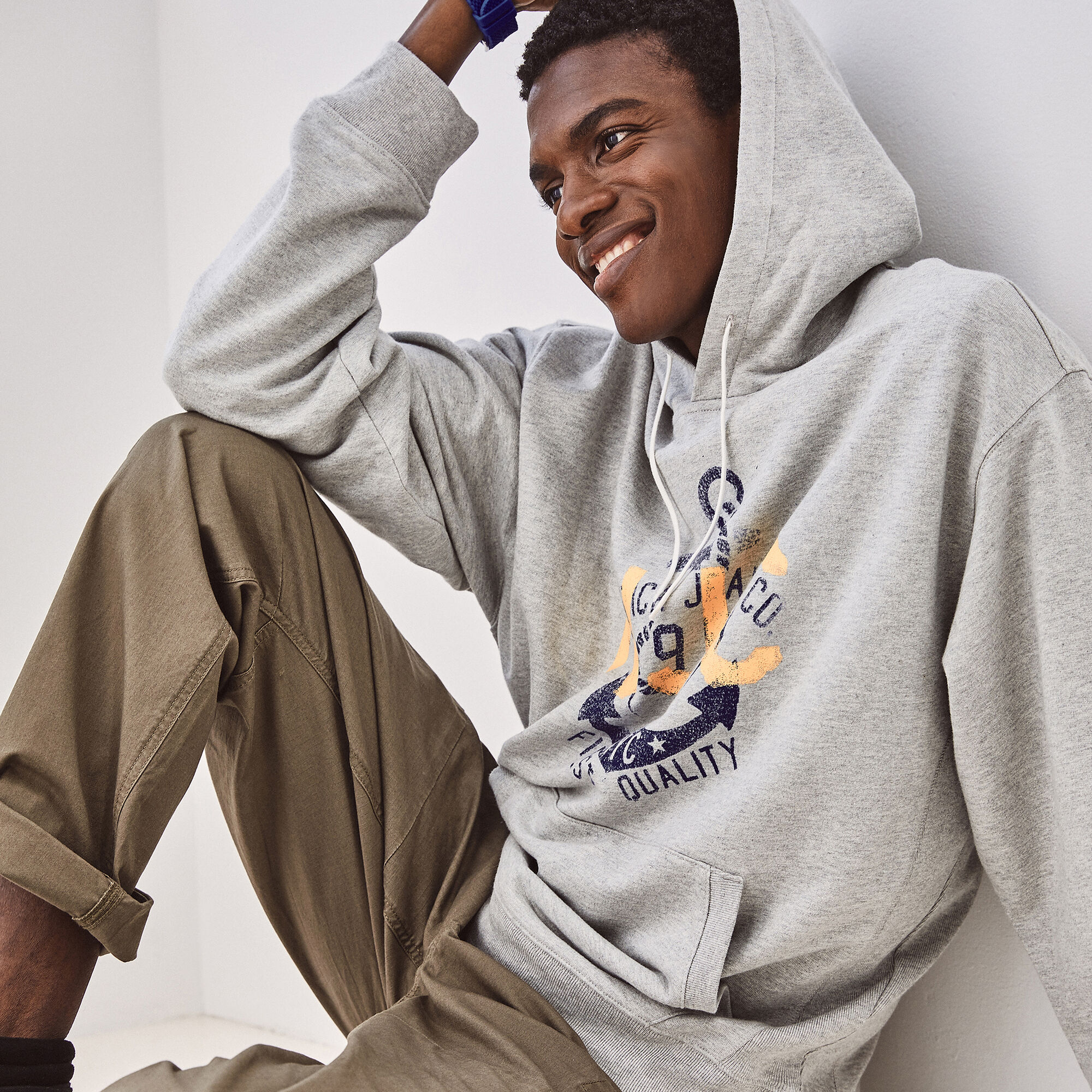 NAUTICA X URBAN NECESSITIES GRAPHIC HOODIE,Grey Heather,large