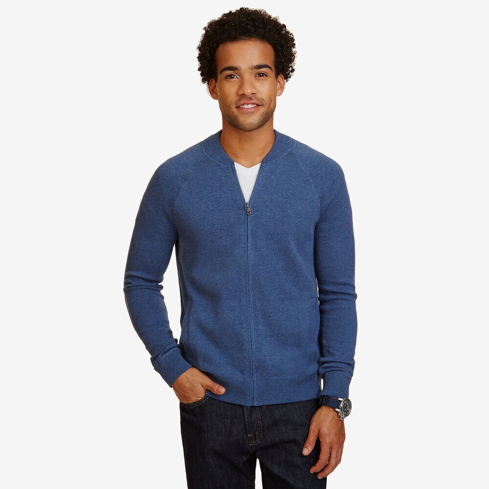  Full Zip Bomber Jacket,Blue Heather,large