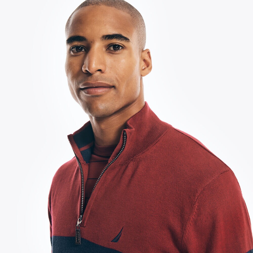 NAVTECH STRIPED QUARTER-ZIP SWEATER,Melonberry,large