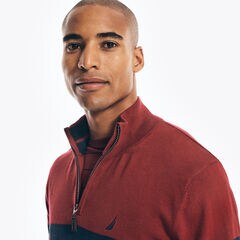 NAVTECH STRIPED QUARTER-ZIP SWEATER,Melonberry,large