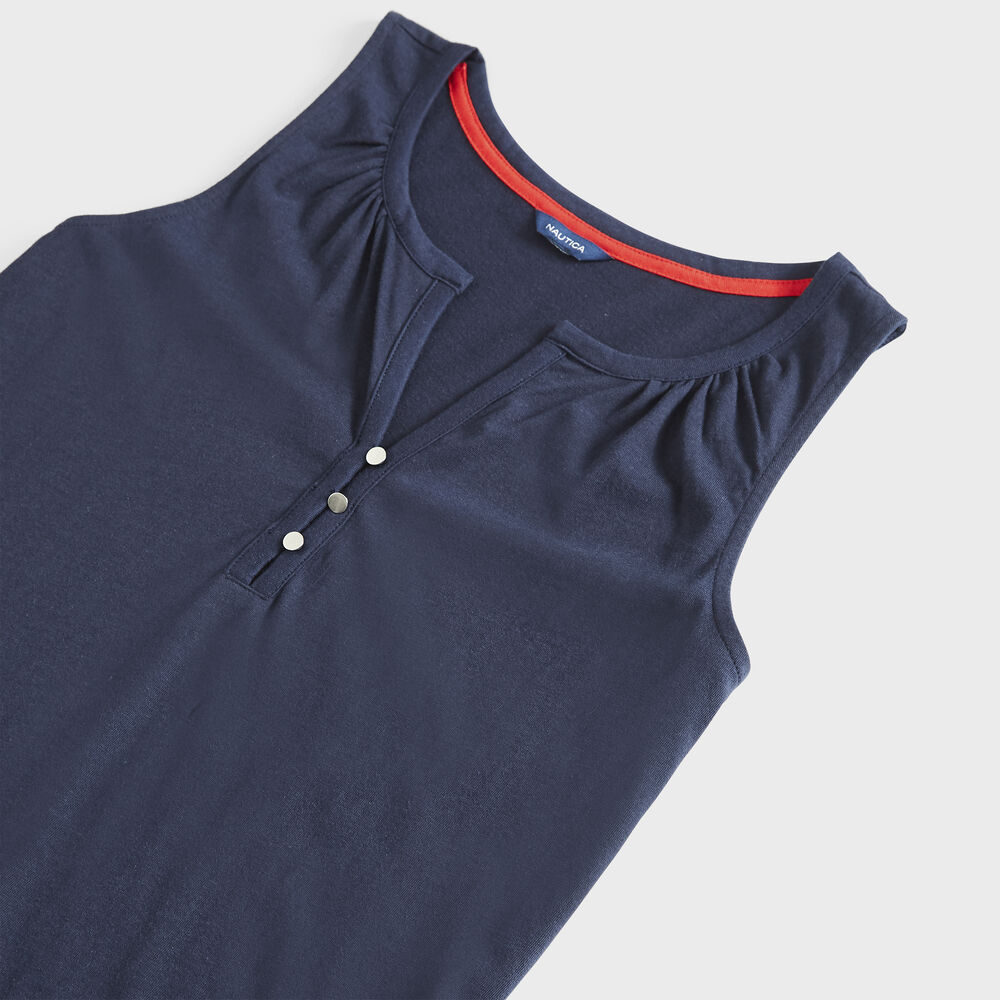 BUTTON-FRONT SLEEVELESS KNIT TOP,Stellar Blue Heather,large