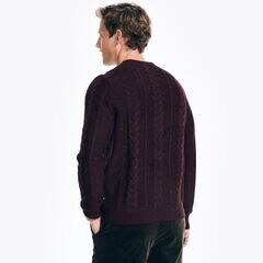 Sustainably Crafted Cable-Knit Crewneck Sweater,Rio Red,large