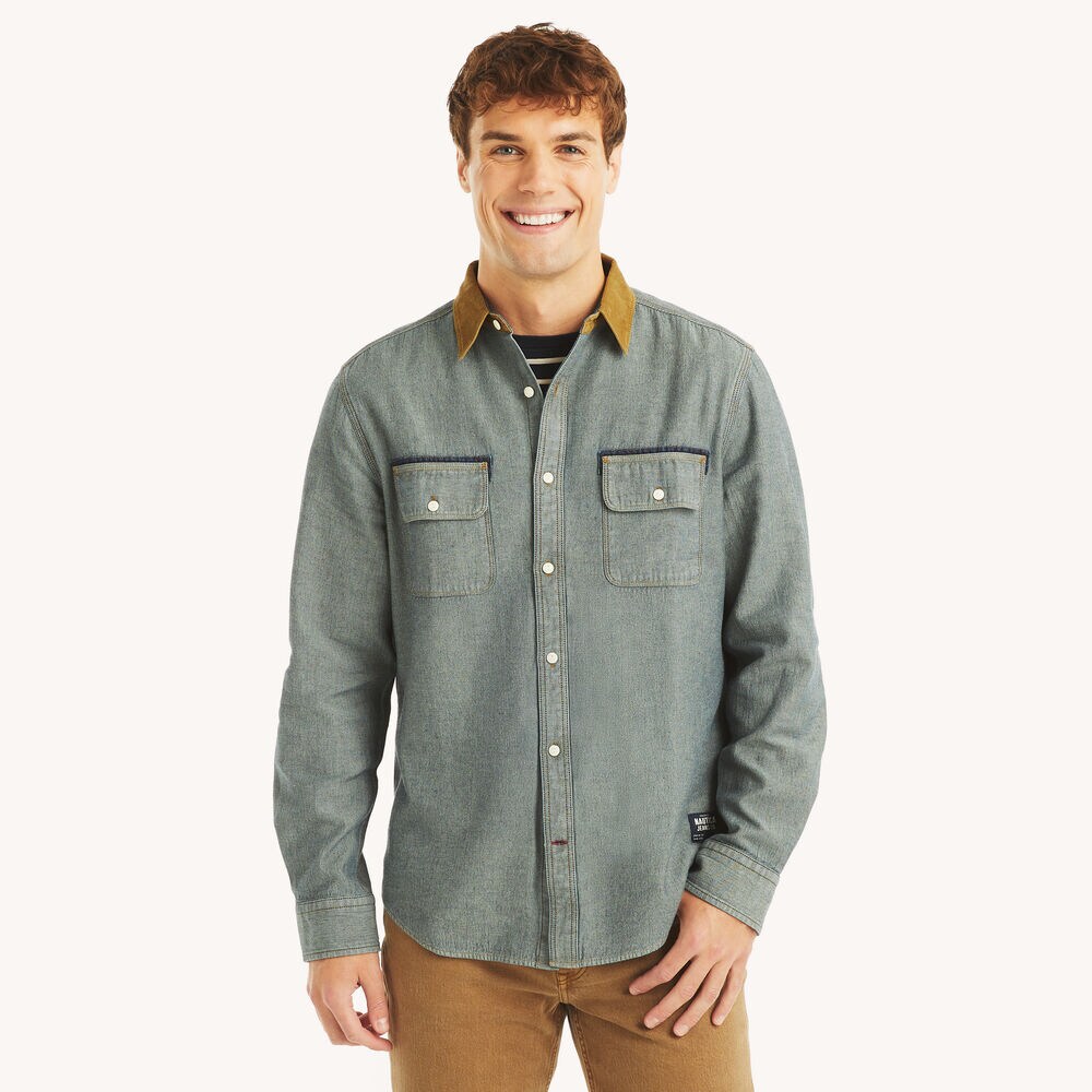 Corduroy Denim Shirt,Reef Blue,large