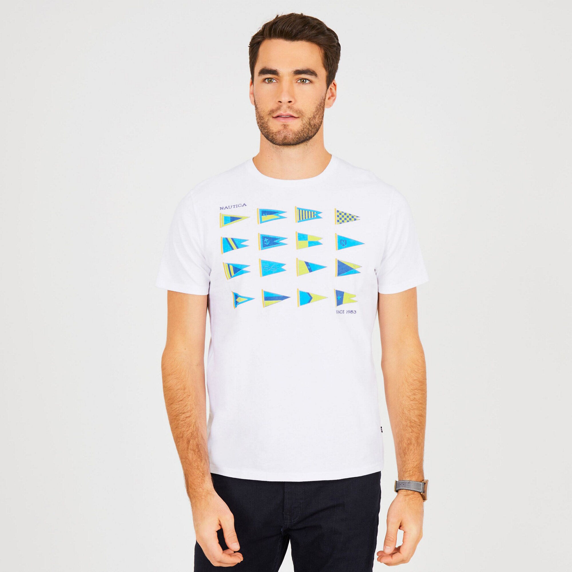 HERITAGE SAILING FLAGS GRAPHIC T-SHIRT,Bright White,large