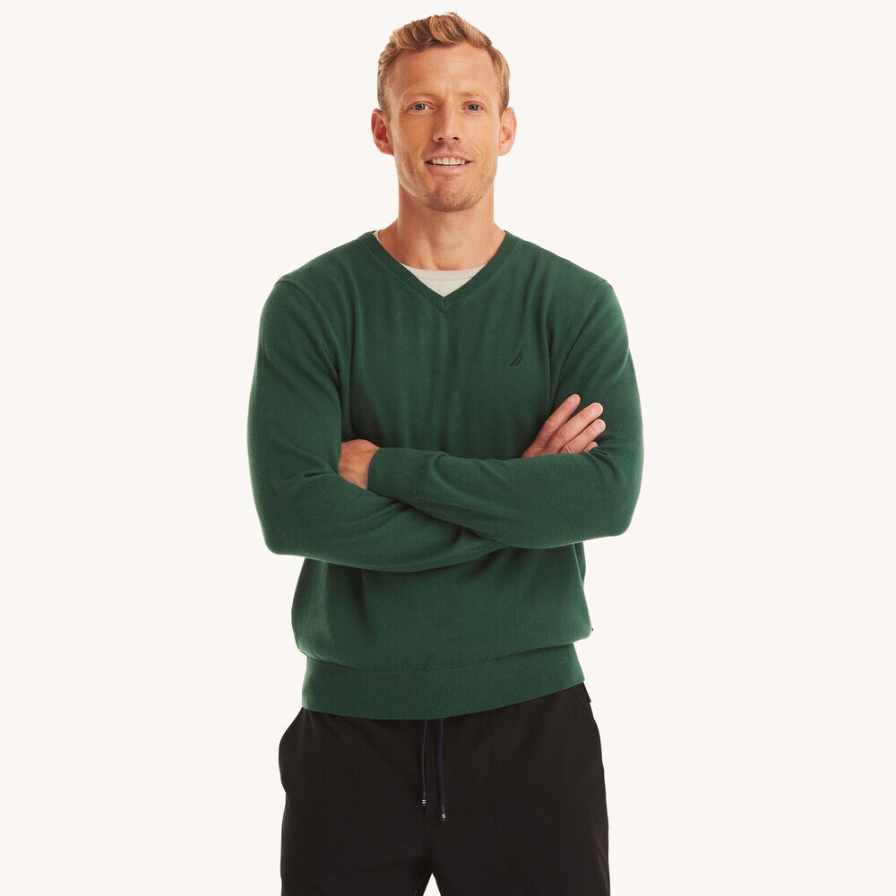 Navtech V-Neck Deck Sweater,Rain Forest Green,large