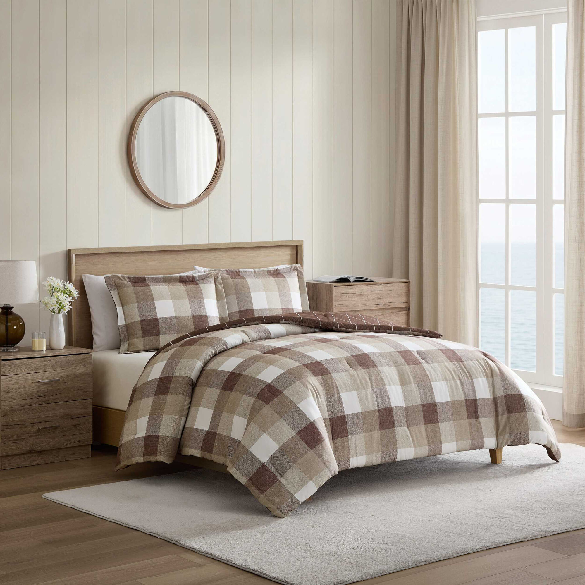 Peyton Beige Plaid Full/Queen Comforter Set,Boathouse Brown,large