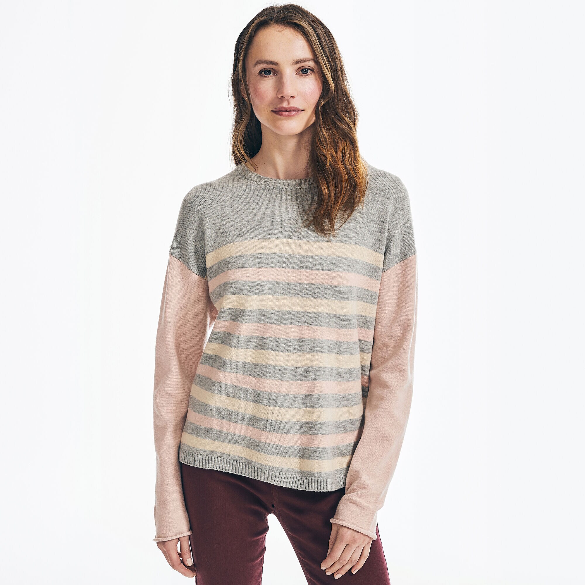 STRIPED COLORBLOCK SWEATER,Fog,large