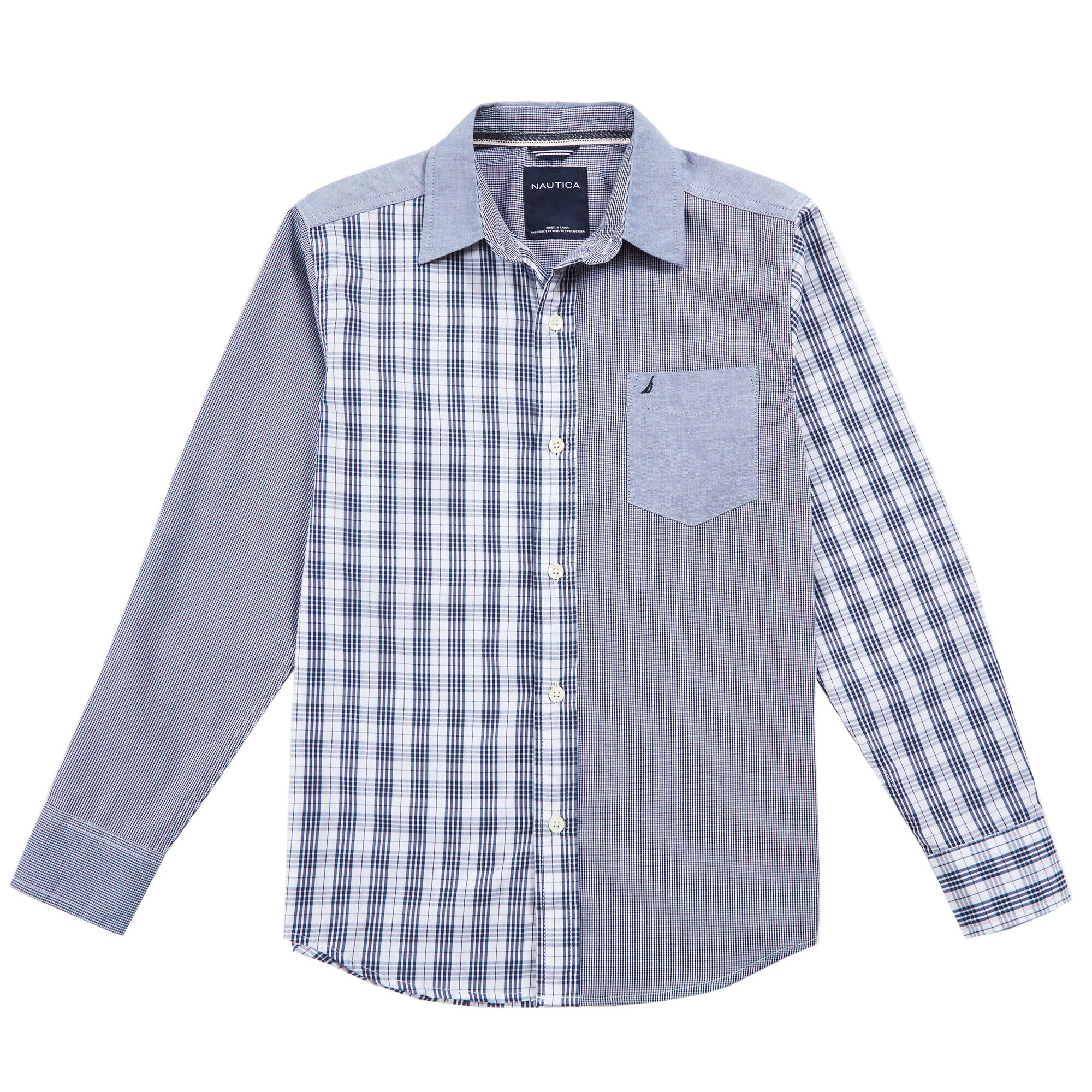  Boys' Plaid Button Down Shirt (8-16),Stormy Blue Wash,large