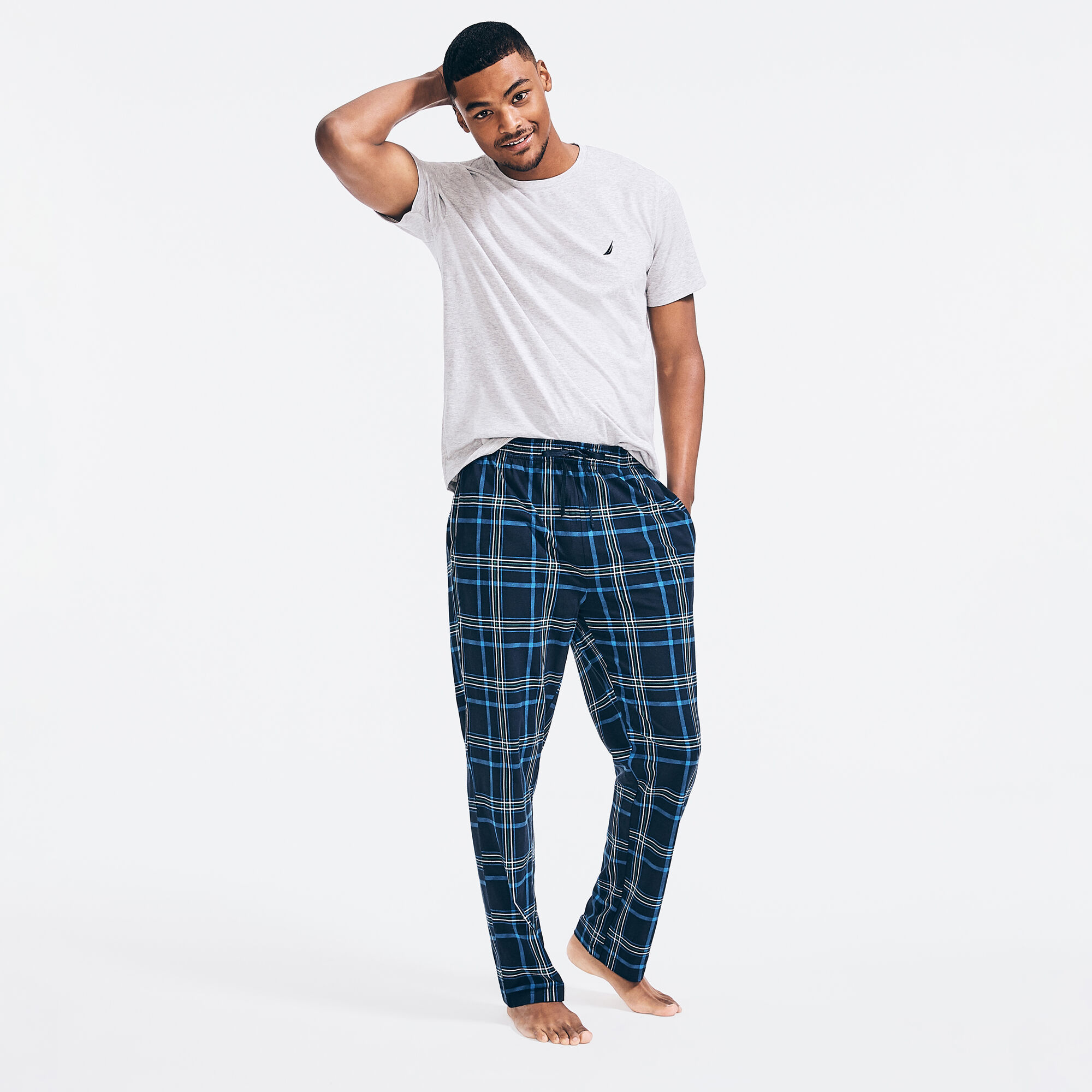 PLAID PAJAMA SET,Grey Heather,large