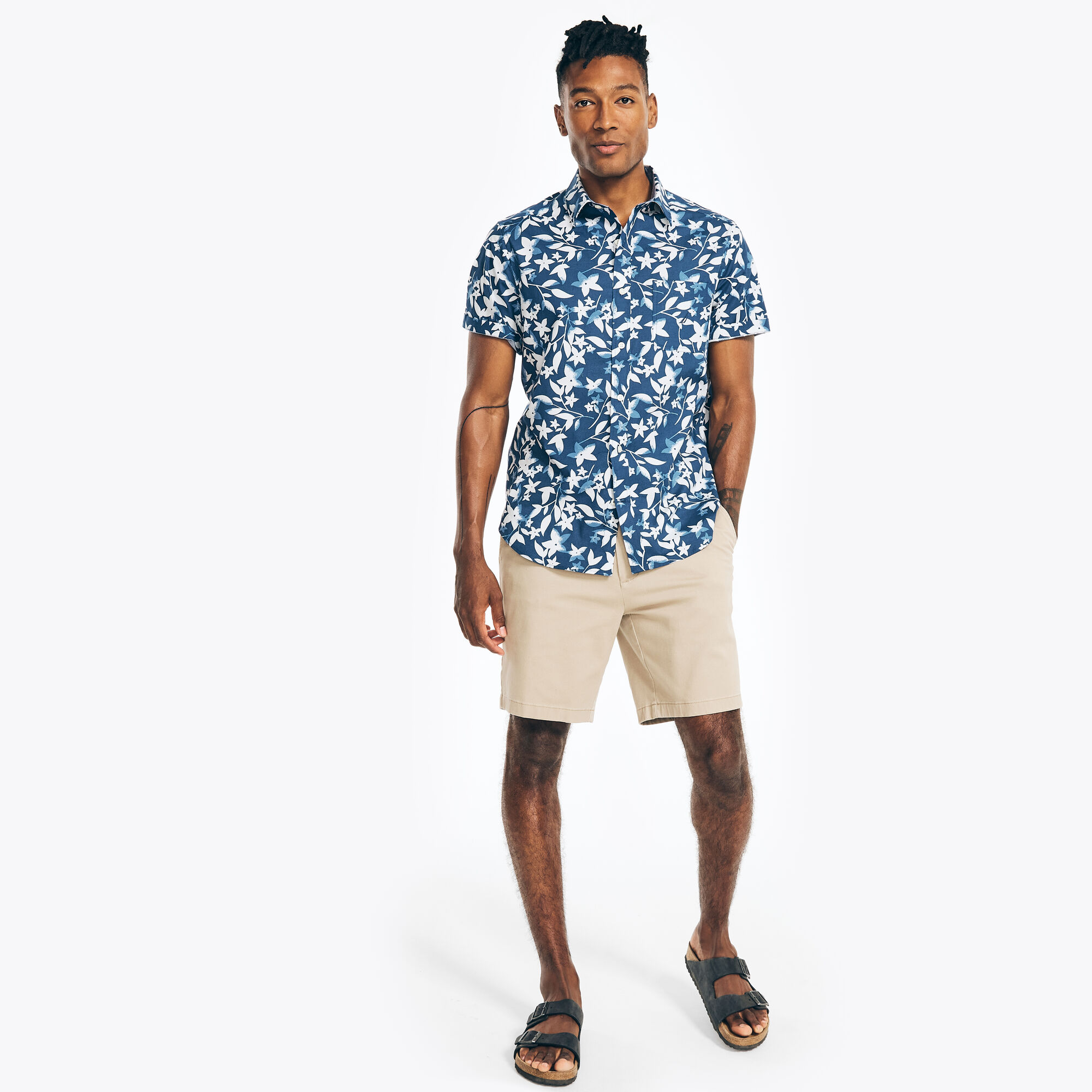 PRINTED POPLIN SHORT-SLEEVE SHIRT,Estate Blue,large