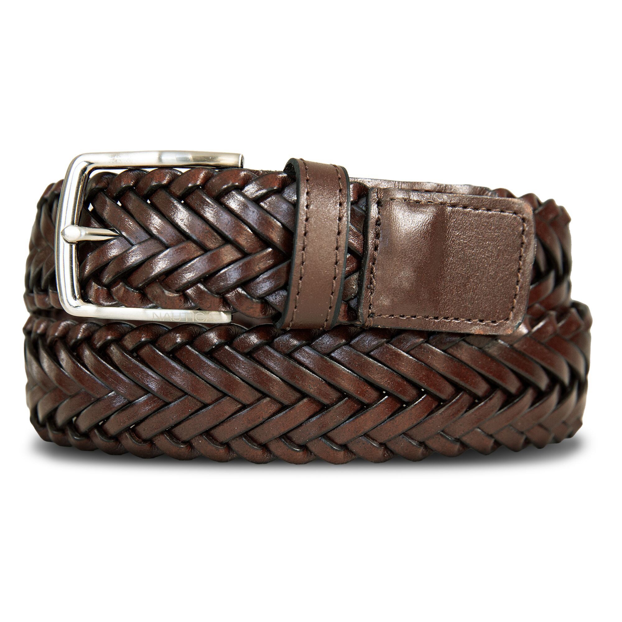 Braided Leather Belt,Brown Stone,large