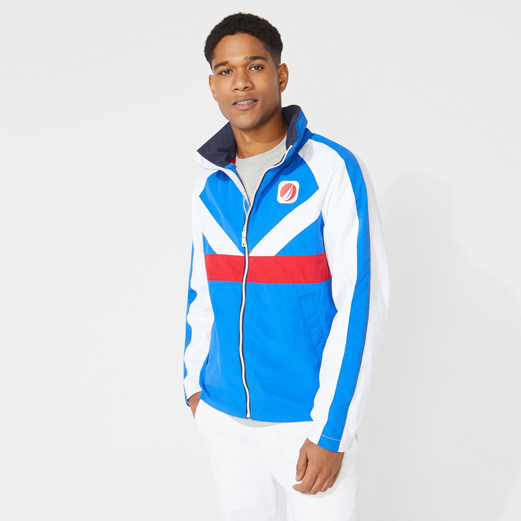 LIGHTWEIGHT COLORBLOCK GRAPHIC JACKET,Lapis,large