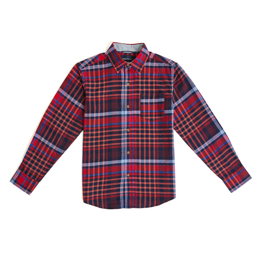 Boys' Moore Plaid Long Sleeve Shirt (8-20),Dark Acacia,large