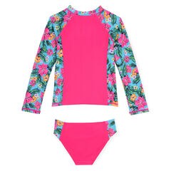 Girls' Rashguard Two-Piece Swimsuit in Floral Print (8-20),Rose,large
