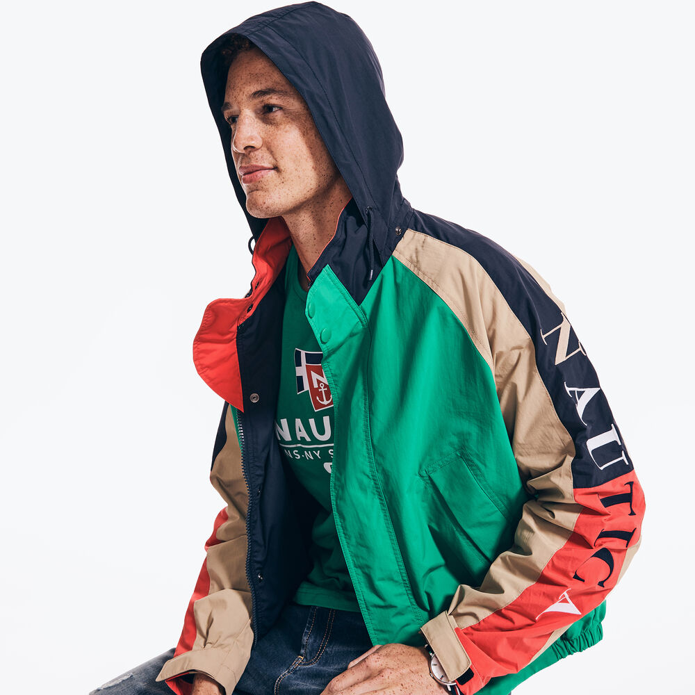 REISSUE COLORBLOCK LOGO-SLEEVE JACKET,Dark Dill,large