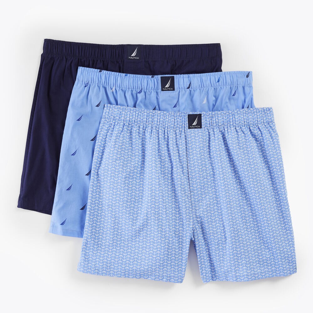 BRAND ICON WOVEN BOXERS, 3-PACK,Admiral Blue,large