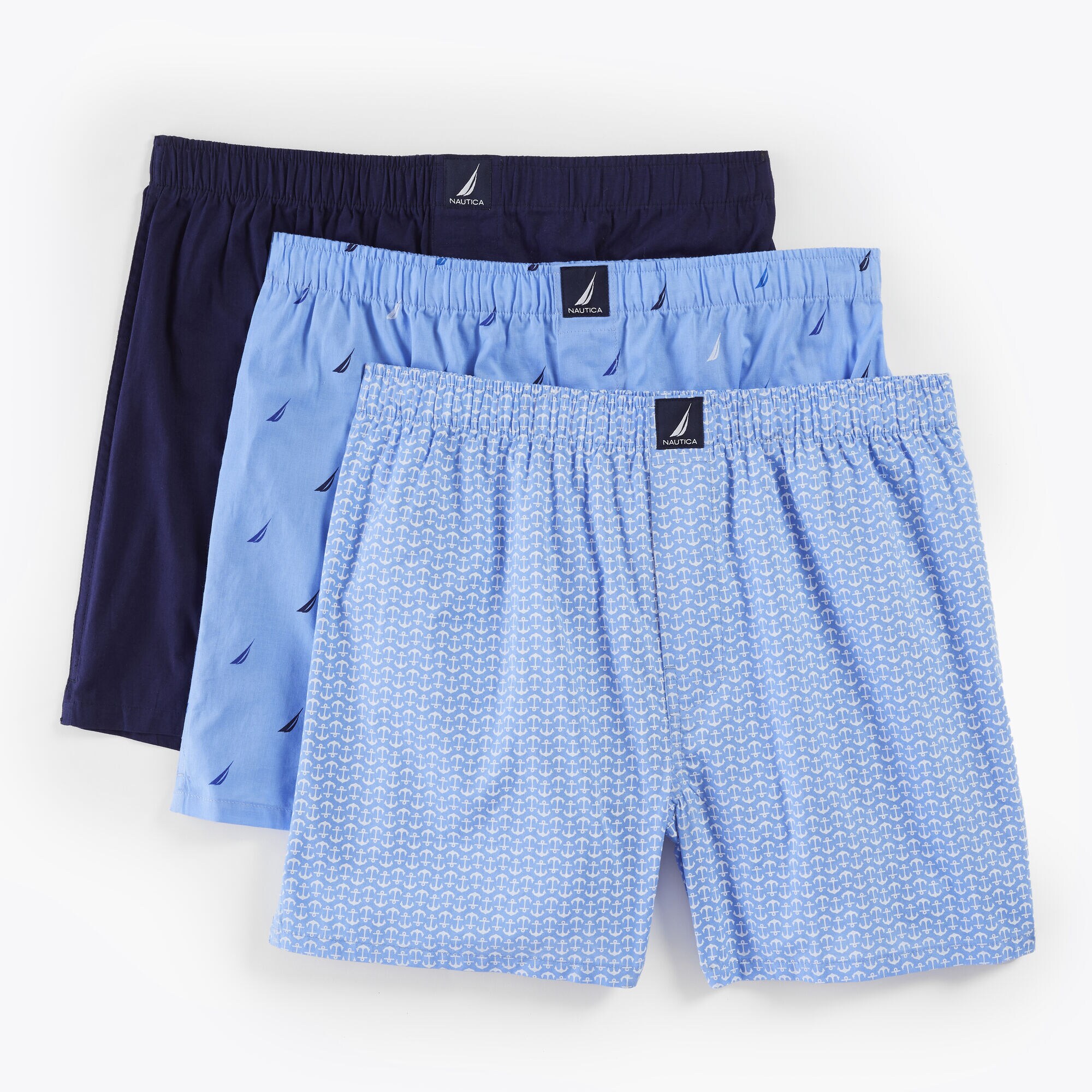 BRAND ICON WOVEN BOXERS, 3-PACK,Admiral Blue,large