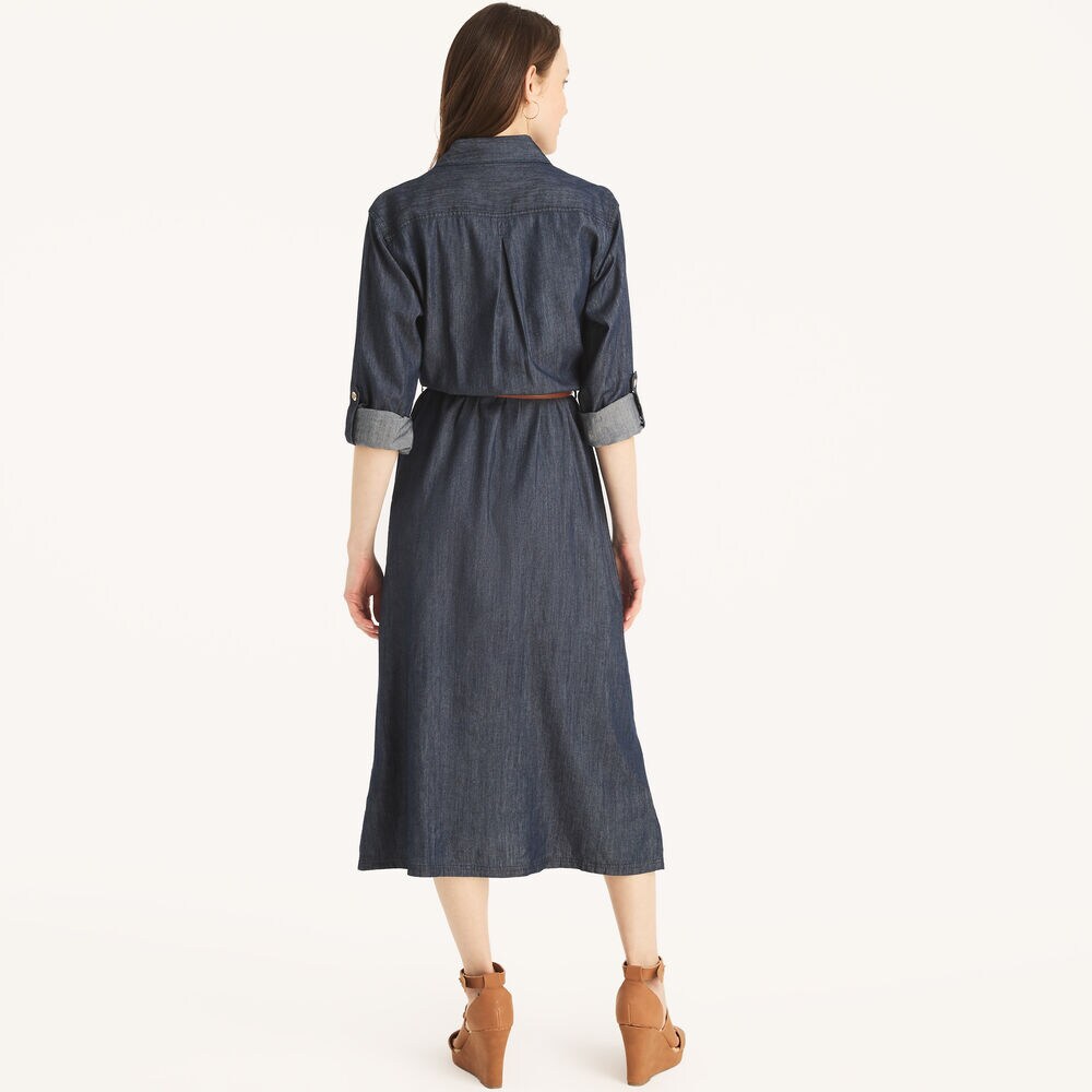 Chambray Midi Shirt Dress,Chambray,large