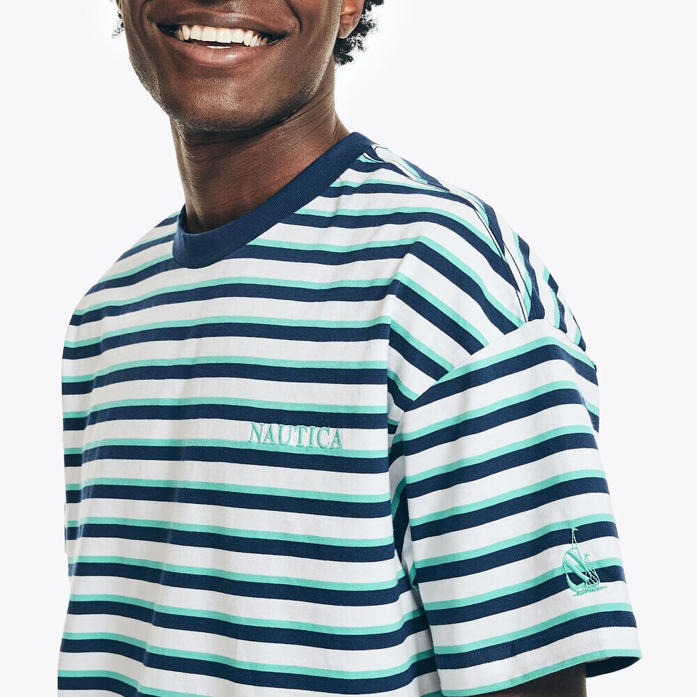 REISSUE STRIPED CREWNECK T-SHIRT,Blue Depths,large