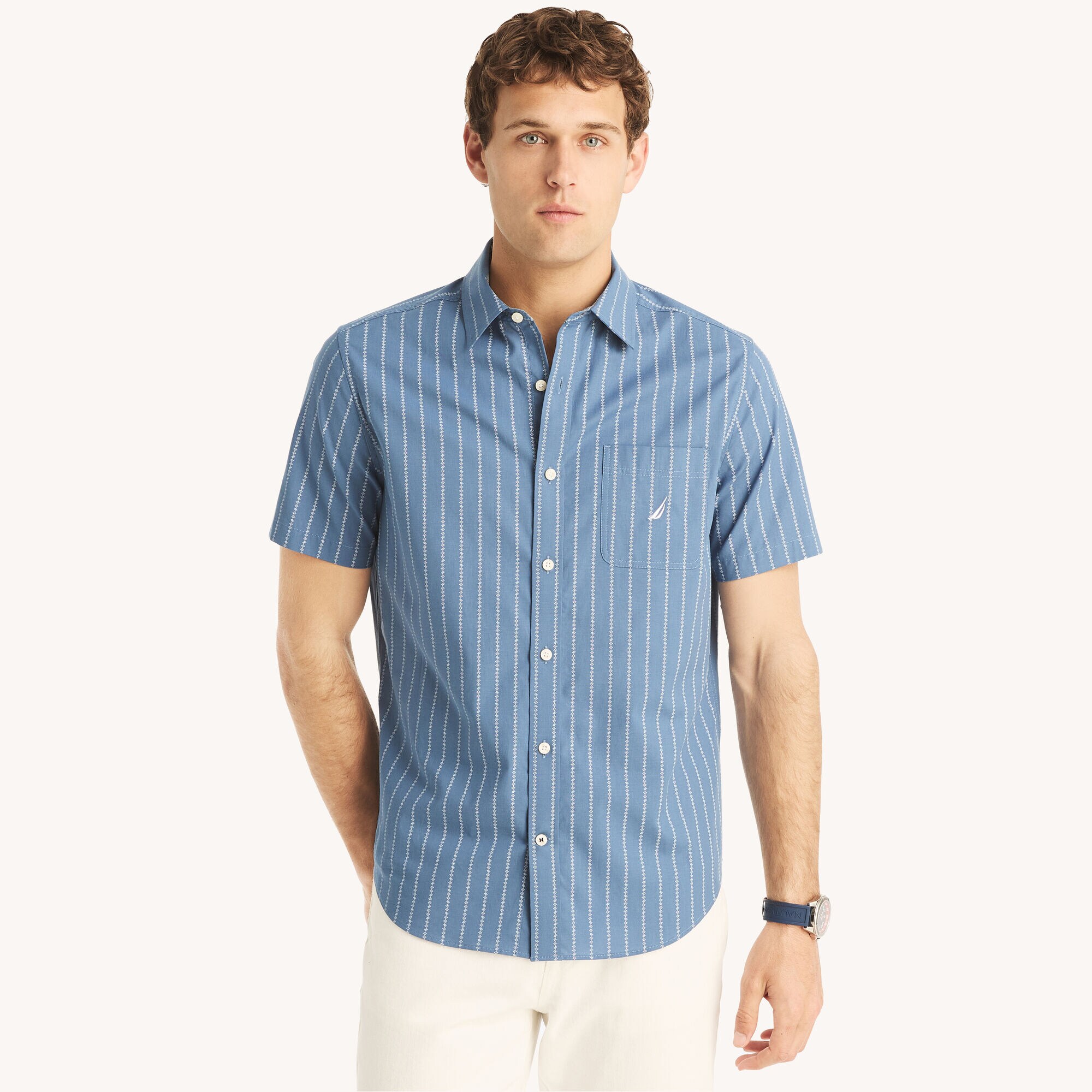 Printed Short-Sleeve Shirt,Nite Sea Heather,large