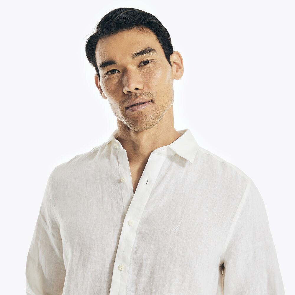 Solid Linen Shirt,Bright White,large