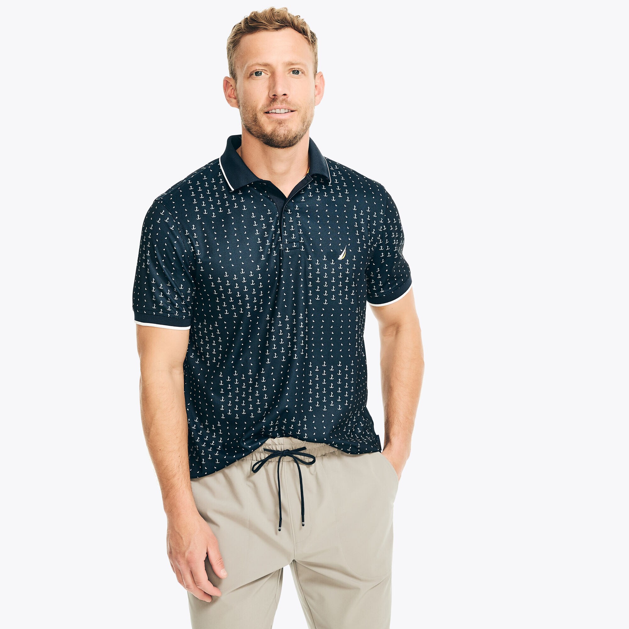 Navtech Classic Fit Printed Polo,Stellar Blue Heather,large