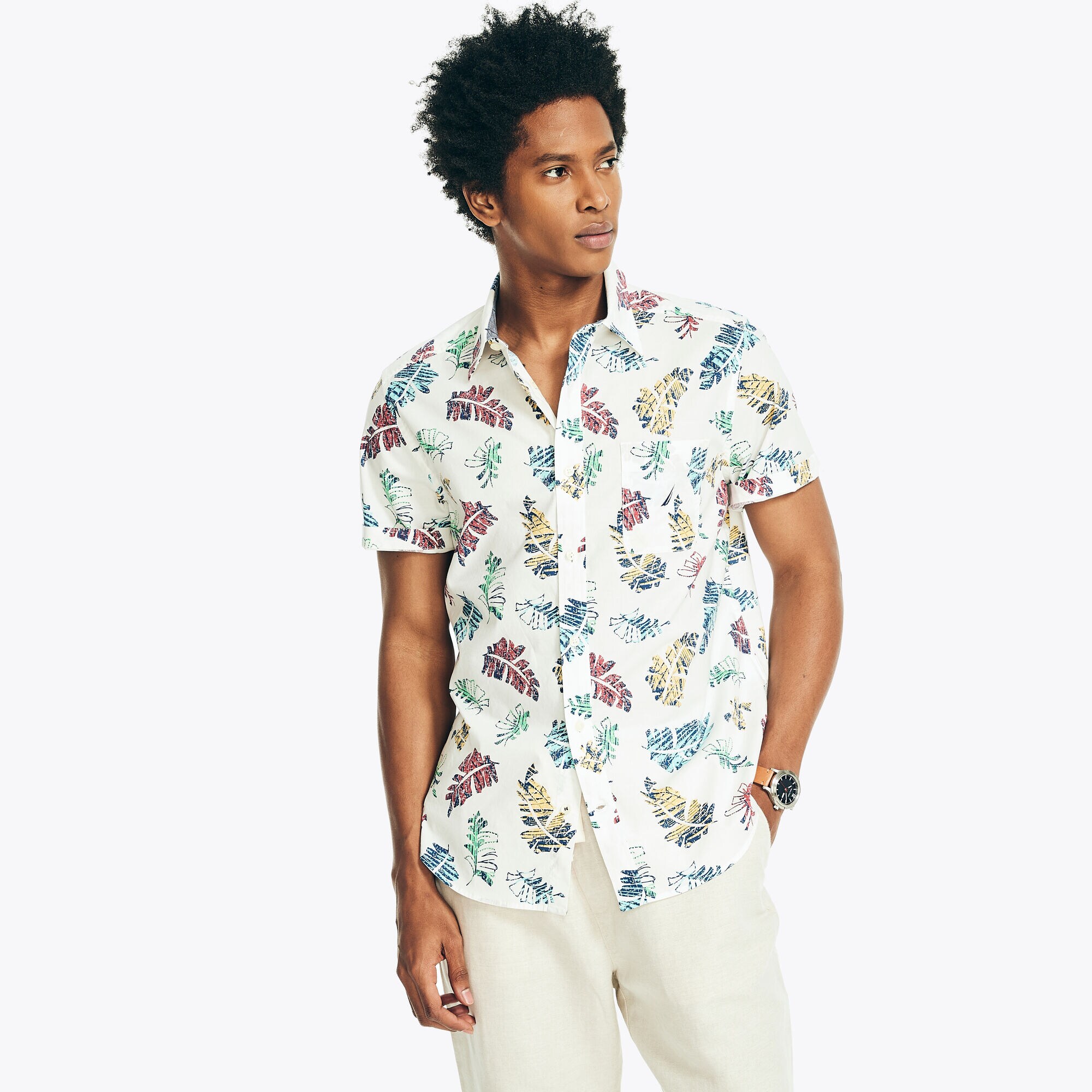SUSTAINABLY CRAFTED PRINTED SHORT-SLEEVE SHIRT,Sail White,large