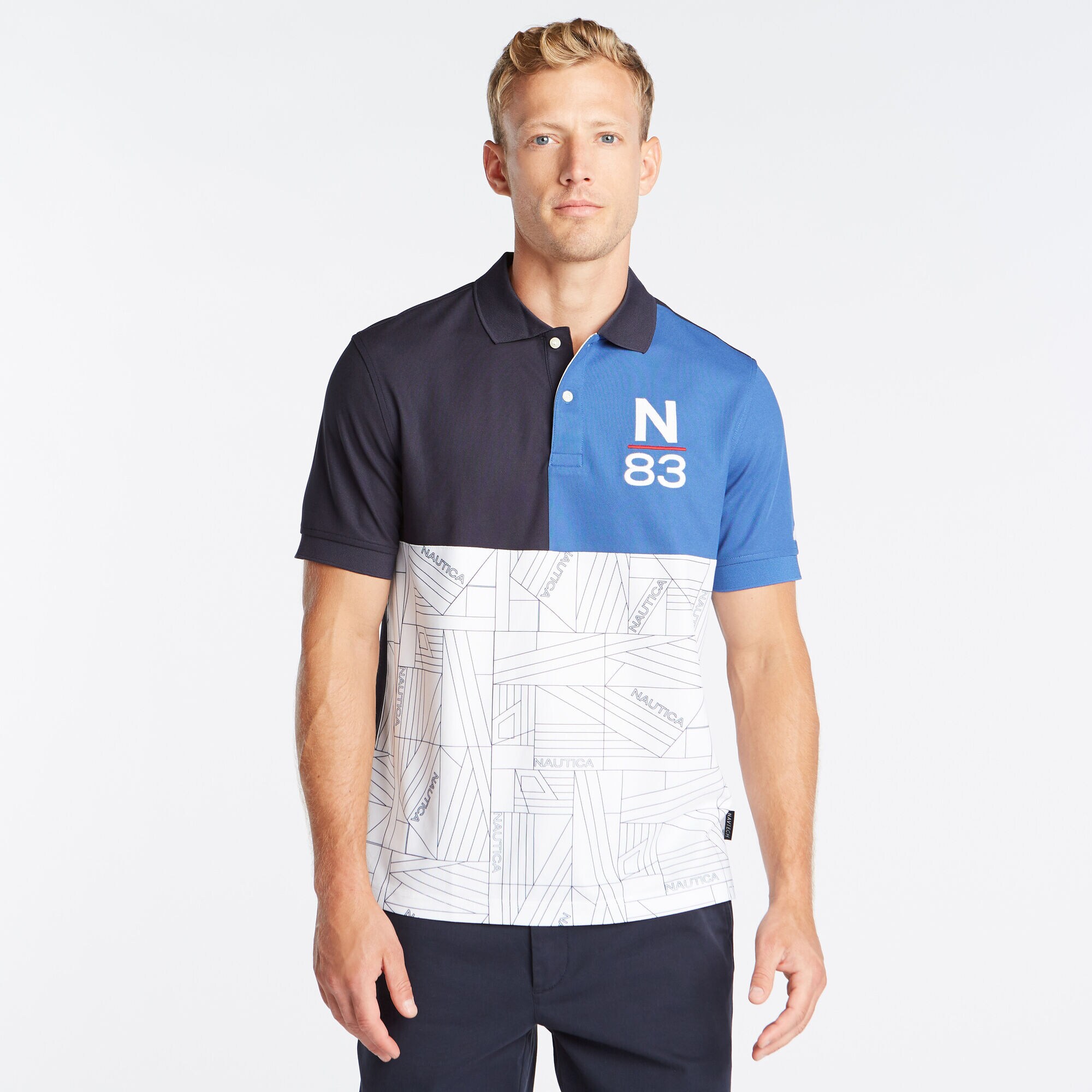 CLASSIC FIT PIECED N-83 PERFORMANCE POLO,Navy,large