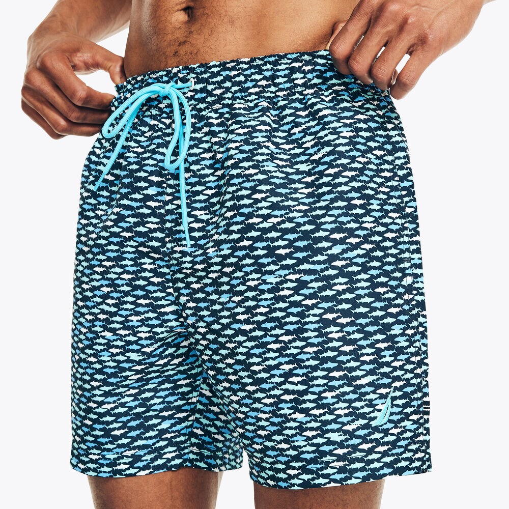 6" Fish Print Swim,Navy,large
