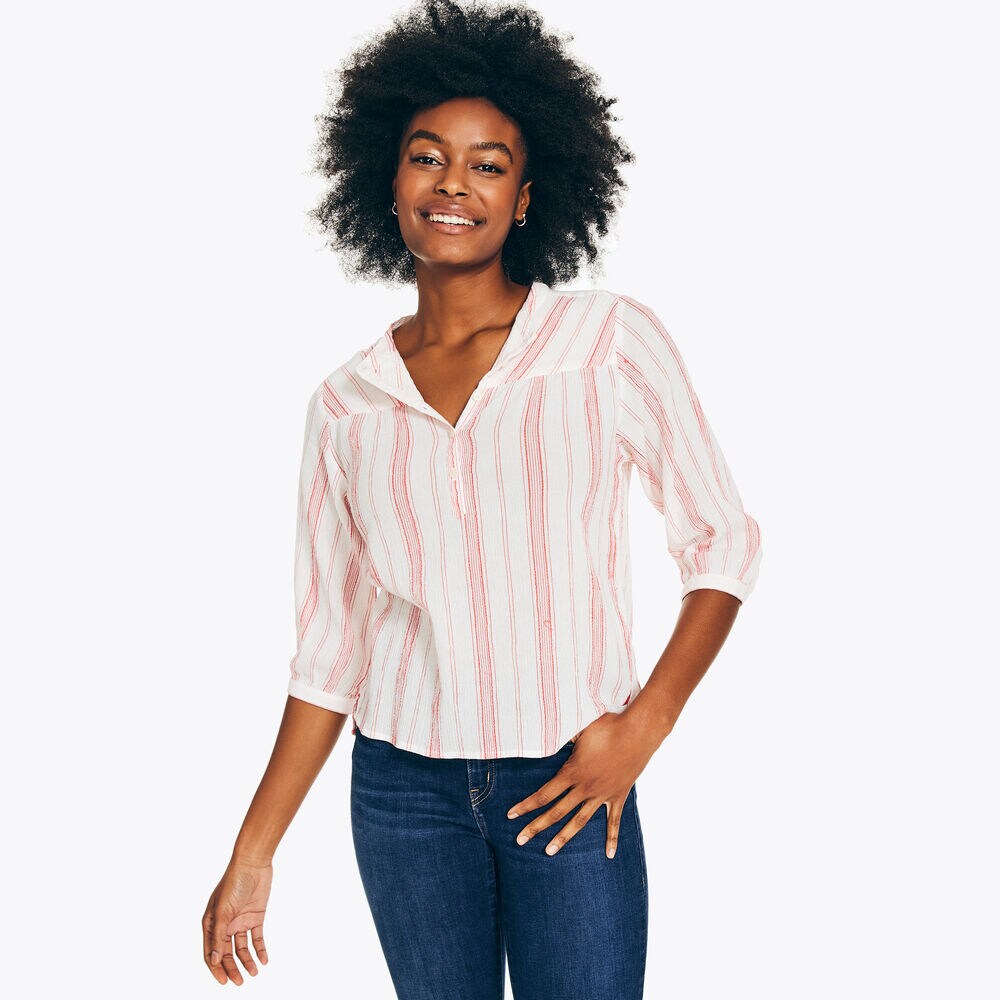 STRIPED POPOVER TOP,Marshmallow,large