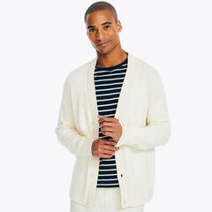 Anchor Print Textured Cardigan,Natural,large