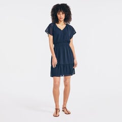 SMOCKED-WAIST BUTTON-FRONT DRESS,Stellar Blue Heather,large