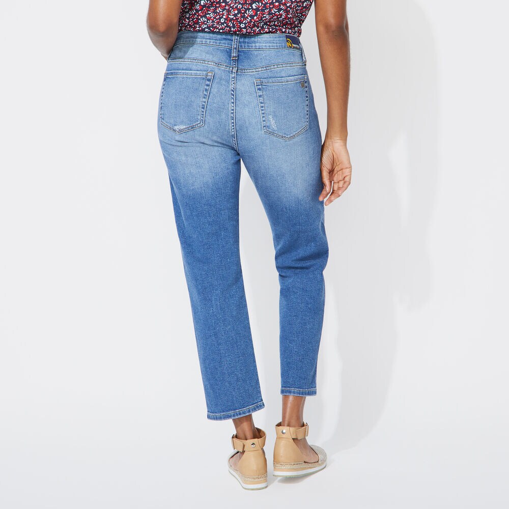 NAUTICA JEANS CO. DISTRESSED MID RISE STRAIGHT LEG DENIM,Blue Mirage,large