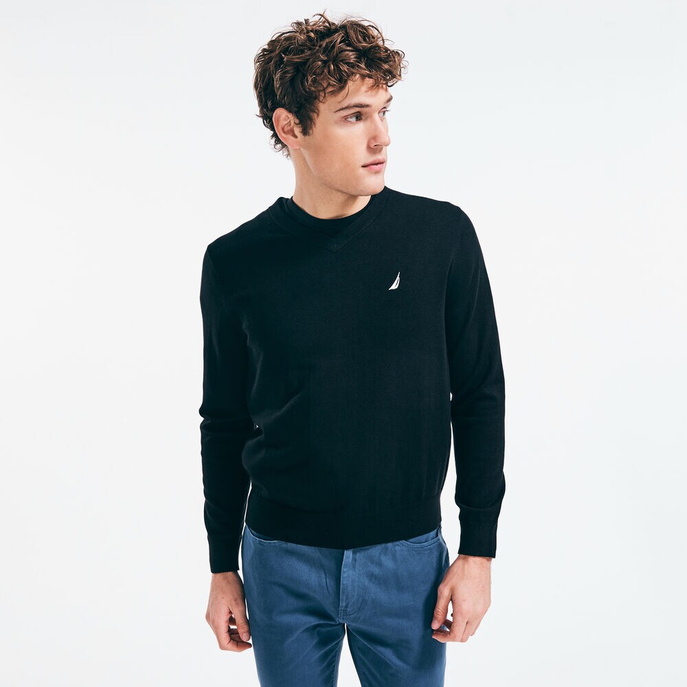 NAVTECH V-NECK SWEATER,True Black,large