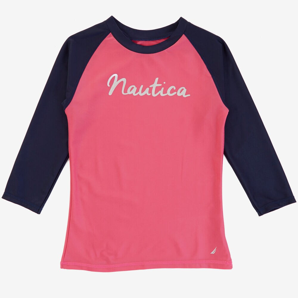 Little Girls' Colorblock Rashguard Swim Top (2T-7),Plum Classico,large